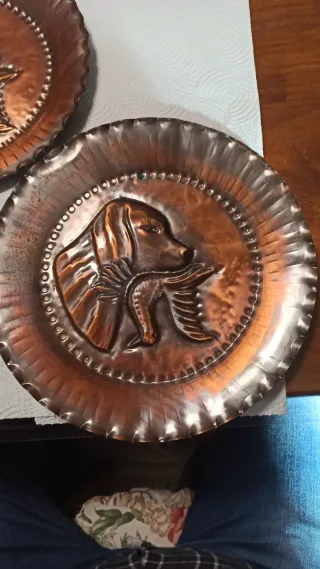 Coppia piatti rame decorativi cane e anatra