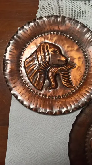 Coppia piatti rame decorativi cane e anatra