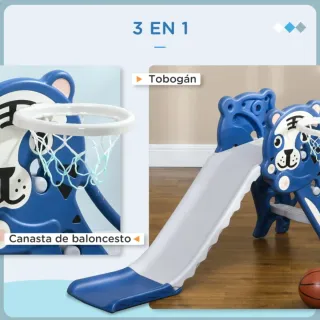 Tobogán infantil azul con canasta
