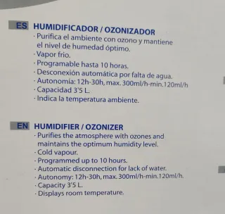 Humidificador ozonizador Miniland Ozonball