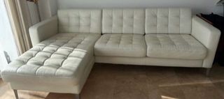 Conjunto Sofá y Chaiselongue Piel Blanco