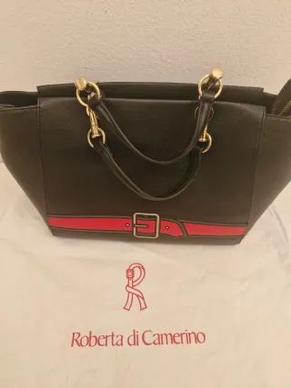 Borsa Roberta di Camerino nera con dettagli rossi
