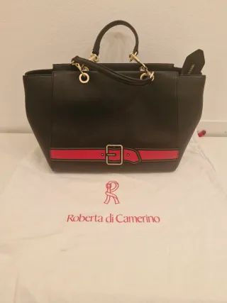 Borsa Roberta di Camerino nera con dettagli rossi