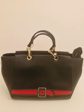 Borsa Roberta di Camerino nera con dettagli rossi