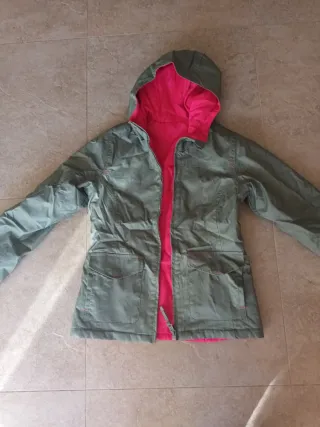 Cazadora niña reversible verde y rosa