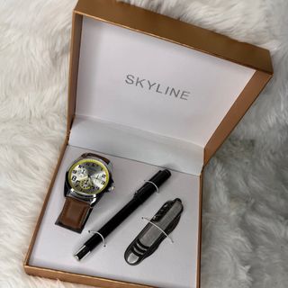 Set SKYLINE Reloj y Bolígrafo Marrón/Plata