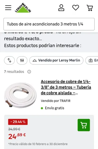 Tuberías A/A 3m 1/4 - 3/8 Zona Fabra i Puig