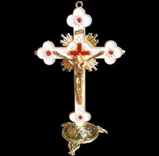 14CM CRUZ DE COLECCIÓN CON BASE DORADA Y BLANCA