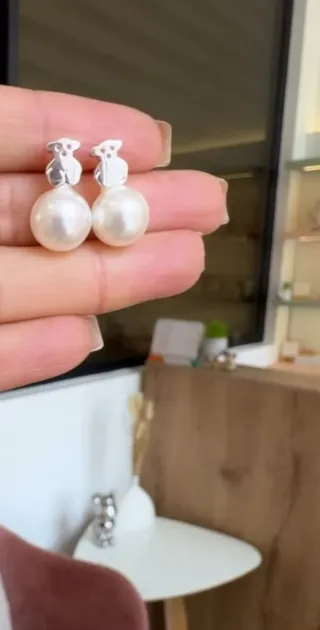 Pendientes Oso Perla Plata