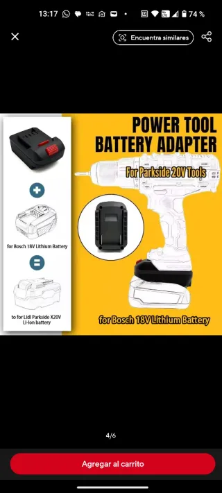 Adaptador Batería Bosch a herramienta parkside