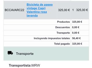 Bicicleta Paseo Vintage Capri Valentina Rosa