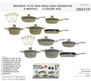 Batteria Pentole Tortora o crema 14 Pezzi