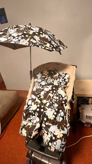 Carro de bebé con sombrilla y saco del mismo juego