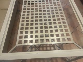 Mesa de centro de forja con cristal y ropa camilla