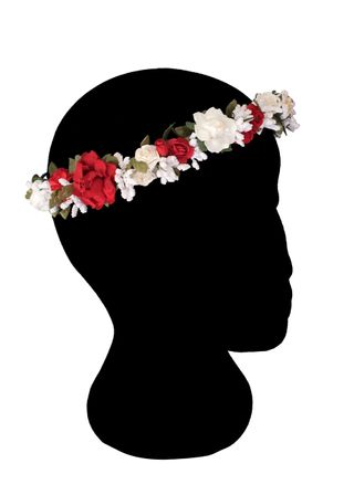 Corona de flores roja y blanca