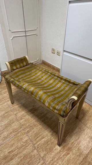 Banqueta vintage tela y madera