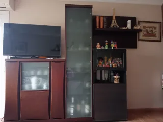 Mueble TV y auxiliar madera y cristal