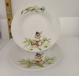 Set 12 piatti porcellana con coniglietto Pasqua