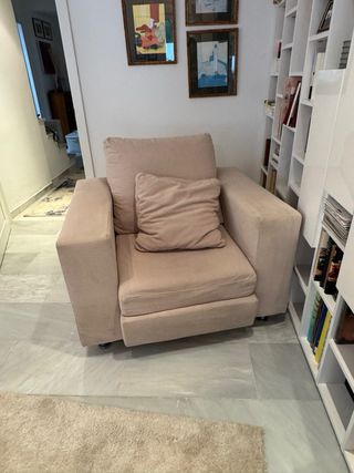 Poltrona da lettura in velluto beige/rosa