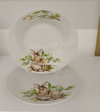 Set 12 Piatti Porcellana Pasquali Conigli