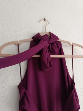 Vestido largo halter fruncido morado Zara