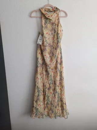 Vestido largo floral satinado Zara XL