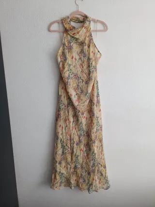 Vestido largo floral satinado Zara XL