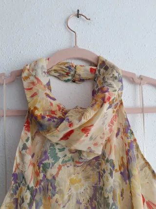 Vestido largo floral satinado Zara XL