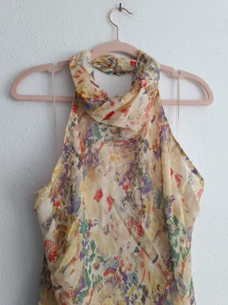 Vestido largo floral satinado Zara XL