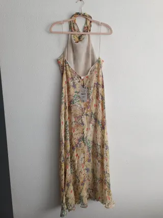 Vestido largo floral satinado Zara XL