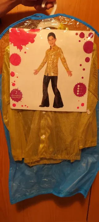 Disfraz años 70 niño dorado y negro. Talla 5-6