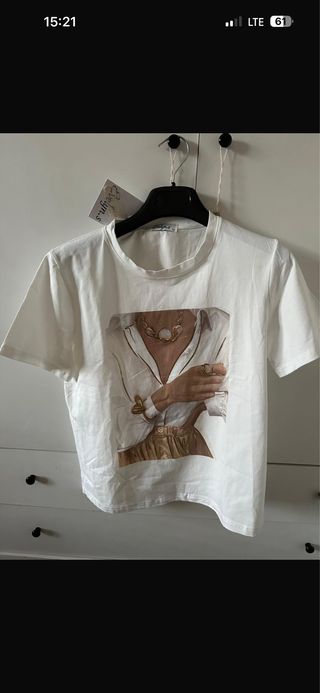 T-shirt donna stampa oro e bianco taglia unica