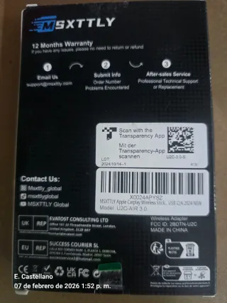 Adaptador CarPlay Inalámbrico MSXTTLY