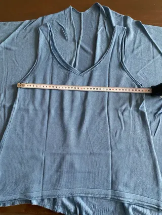 Conjunto Top y Chaqueta Punto Fino Azul