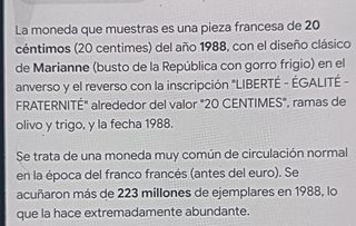 Moneda 20 céntimos Francesa 1988