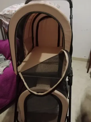 Carrito para perros/gatos beige y negro