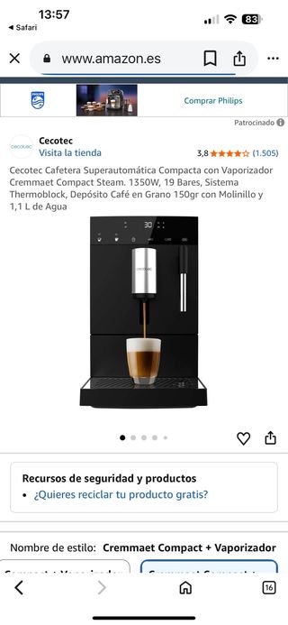 Cafetera Cecotec Cremmaet Compact Steam