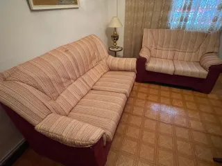 2 Sofá de tela beige y rojo