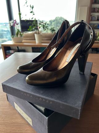 Tacones Pura López Marrón/Dorado Talla 37