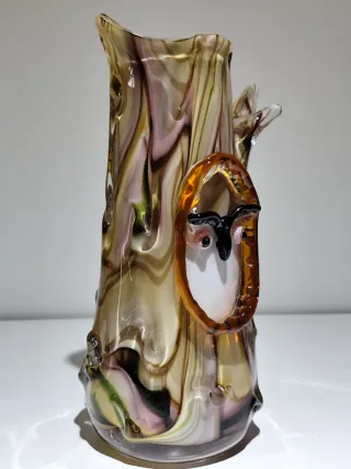 Jarrón de Cristal Estilo Murano con forma de búho.