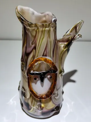 Jarrón de Cristal Estilo Murano con forma de búho.