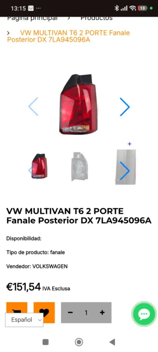 Piloto VW Transporter T6 multivan 2 p