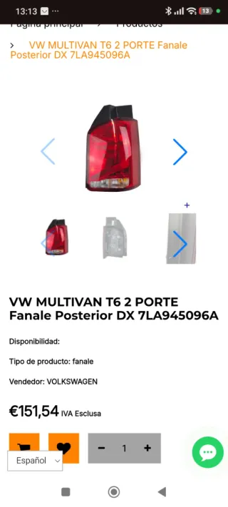 Piloto VW Transporter T6 multivan 2 p