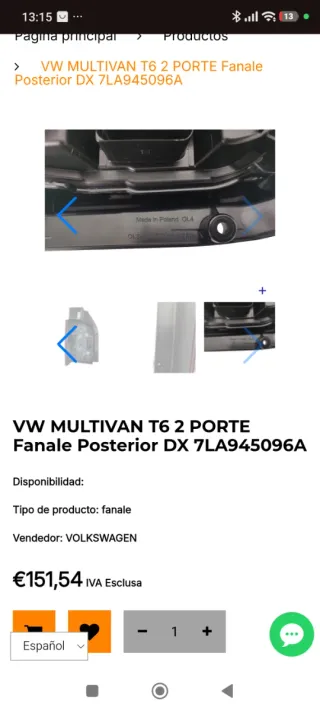 Piloto VW Transporter T6 multivan 2 p