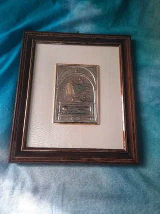 Quadretto Argento con cornice in legno . Nuovo