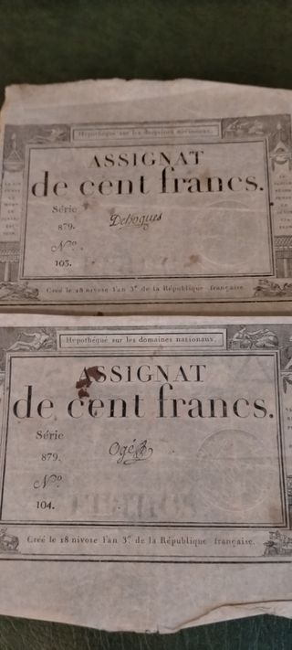 3 Billetes Asignat 100 Francos Revolución Francesa