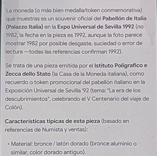 Medaglia/Gettone commemorativa Padiglione Italia