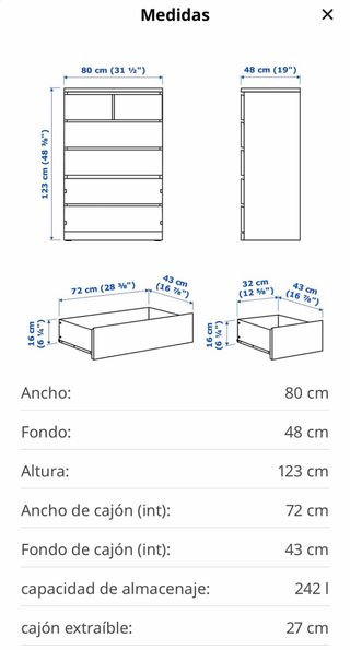 Cómoda Malm Ikea 6 cajones Blanca