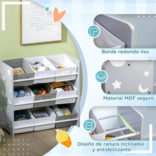 Organizador de Juguetes con 9 Cajas de Tela Gris