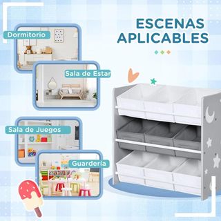 Organizador de Juguetes con 9 Cajas de Tela Gris